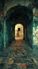 Arched Tunnel Perspective with Old Stone Texture and Light