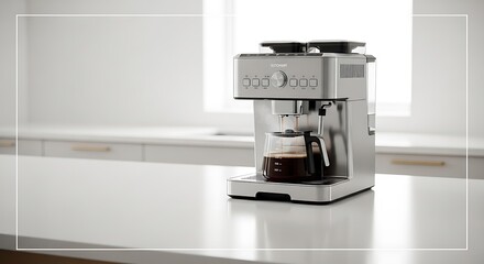 Sleek Silver Coffee Machine Brewing Fresh Coffee in Modern Kitchen Setting.