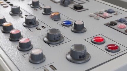 A grey electronic device with multiple buttons and knobs,