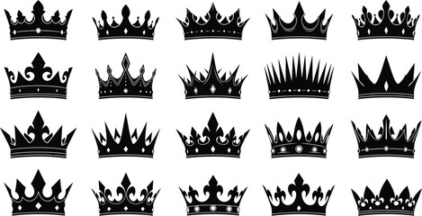 Vector art of a regal collection of crown illustrations, perfect for adding a touch of royalty to any design project 