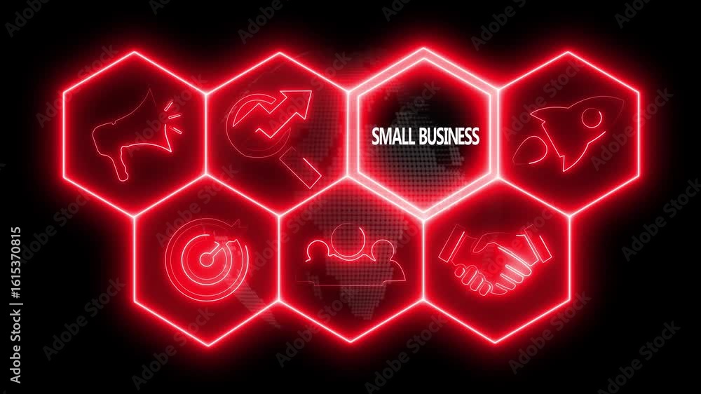Aufkleber glowing neon line small business concept button on a futuristic computer screen. abstract technology