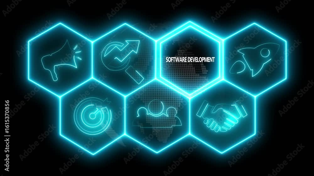 Aufkleber neon line software development concept button on a futuristic computer screen. abstract technology b