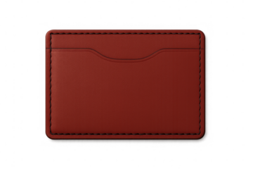 Minimalist red leather wallet featuring visible stitching, showcasing sleek design for professional financial graphics