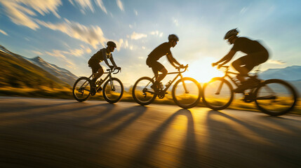 Two active riders enjoying a scenic bike ride together on a beautiful open road in nature