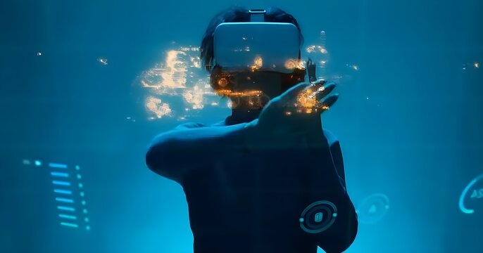  Hands holding VR headset as  woman experiences immersive virtual technology—symbolizing digital learning, gaming, and innovation.