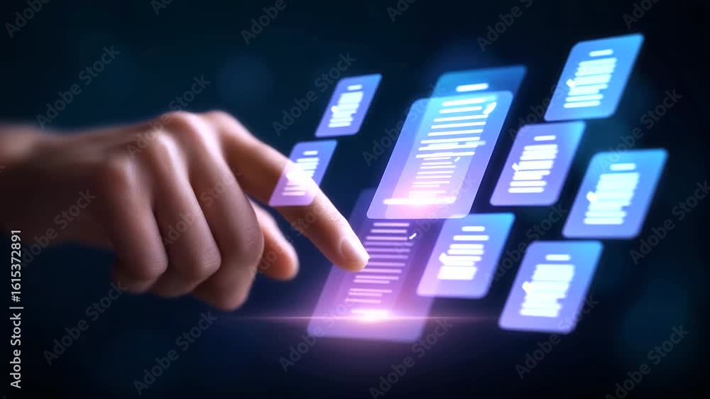 Poster streamlined digital procurement process featuring touchless invoice verification and hand selection.
