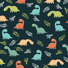 dinosaur brontosaurus vector cartoon seamless pattern design for kids apparel fullprint © Rizki