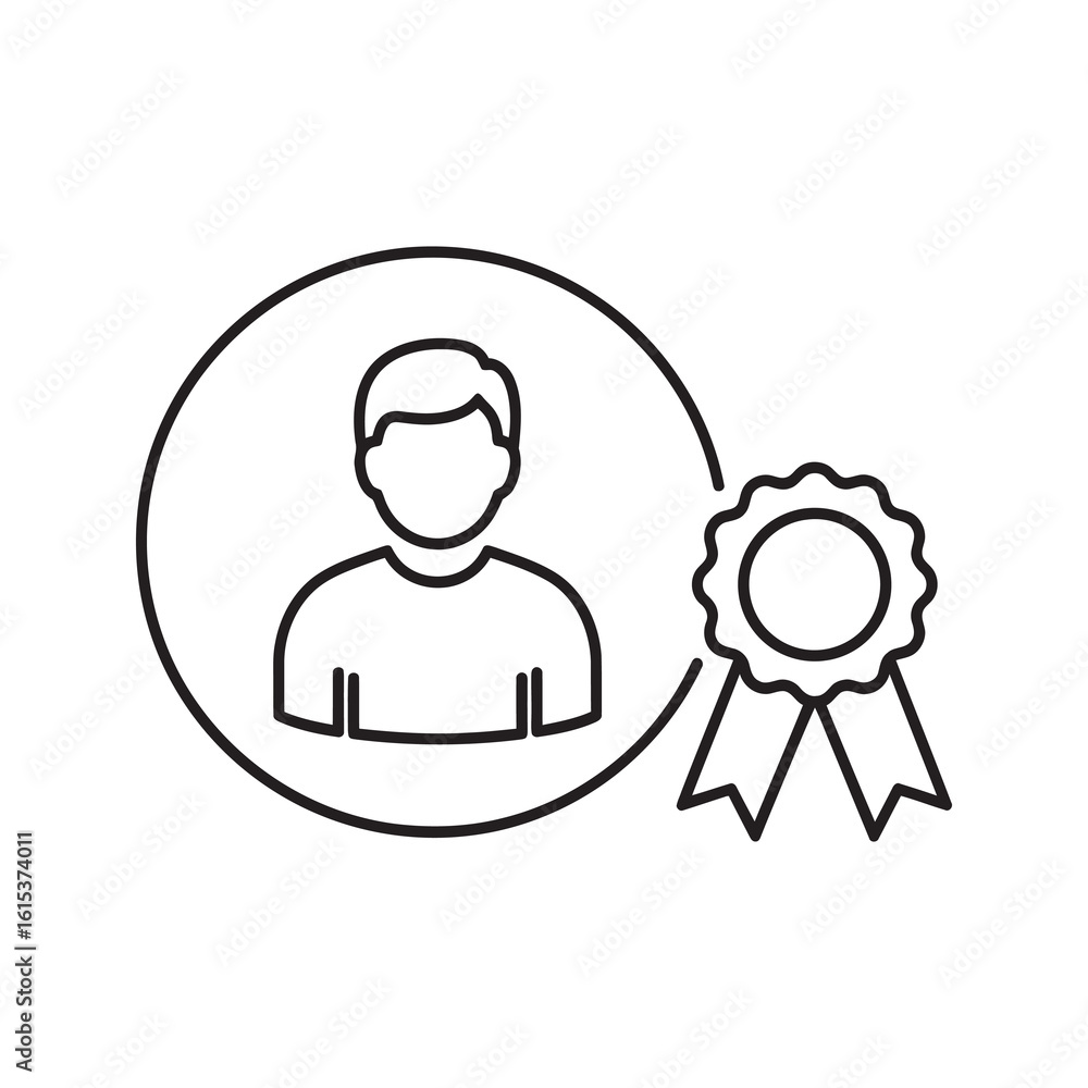 Poster certified professional icon with person inside a circle and award ribbon representing expert qualifi