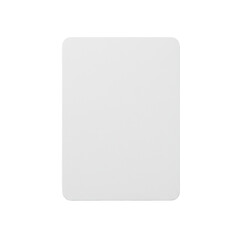 Pristine transparent blank standard-sized playing card, matte white cardstock, perfectly flat on a seamless infinite white background, top-down flat lay, shadowless studio lighting, sharp focus,