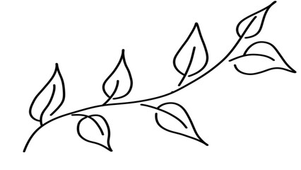 Simple black and white drawing of a branch with leaves on a transparent or white background PNG. Minimalistic illustration, doodle, perfect for nature-themed designs