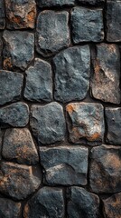 Fototapeta premium Stone Wall Texture Dark Rock Pattern Background Close-up