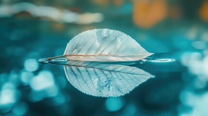 Delicate leaf, still water, autumnal hues