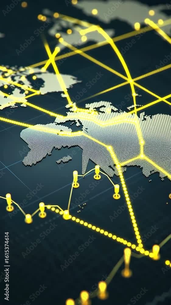 Poster visual representation of global connections highlights pathways and network nodes, showcasing intric