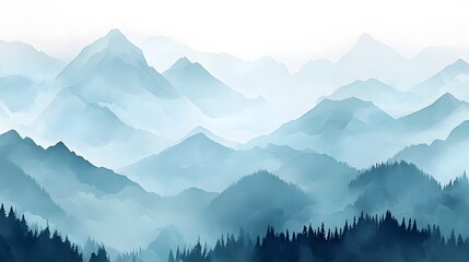 Misty mountain range in soft blue hues.