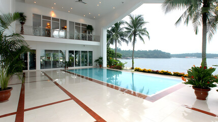 Architectural floating staircase in luxury home