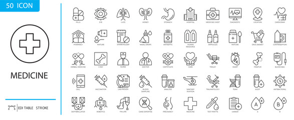 Medical Iconography: A comprehensive collection of medical icons representing various healthcare elements, offering a versatile visual toolkit for diverse applications.