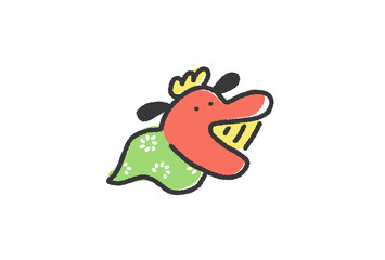 手描きのゆるくてかわいい獅子舞のイラスト　正月素材　2026年
