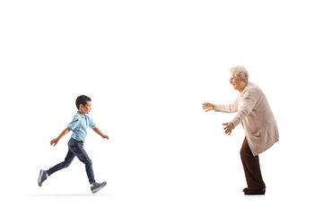 Kid running to hug his grandmother