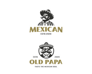 Mexican big papi using sombrero hat and glasses logo template for food business