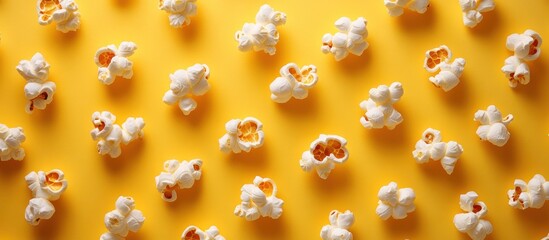 Popcorn Scattered on Yellow Background