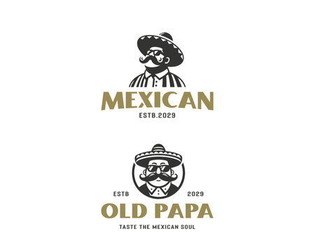 Mexican big papi using sombrero hat and glasses logo template for food business