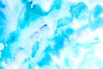 Fototapeta premium Real Hand Drawn Watercolor Blue Wet Spots Background