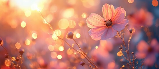 Pink Flower Sunlight Bokeh Field