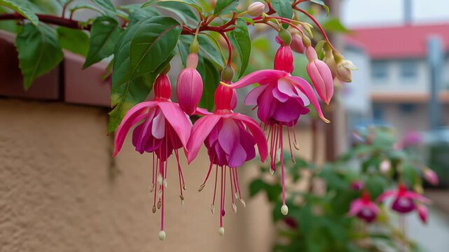 beautiful fuchsia flower sway in wind 
