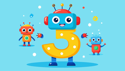 Robotic Number Three: Cheerful Cartoon Illustration