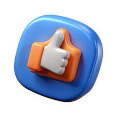 3d thumbs up icon on a blue square button