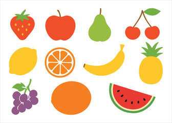 Set of fruits and berries icons and illustrations collection