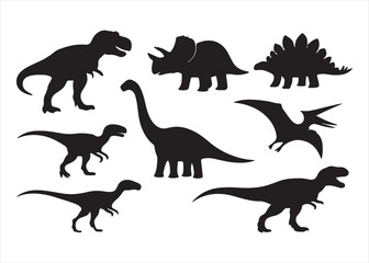 Set of black dinosaur silhouettes vector illustration collection