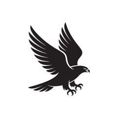 Obraz premium Black silhouette of a hawk in flight with wings spread and talons extended falcon eagle