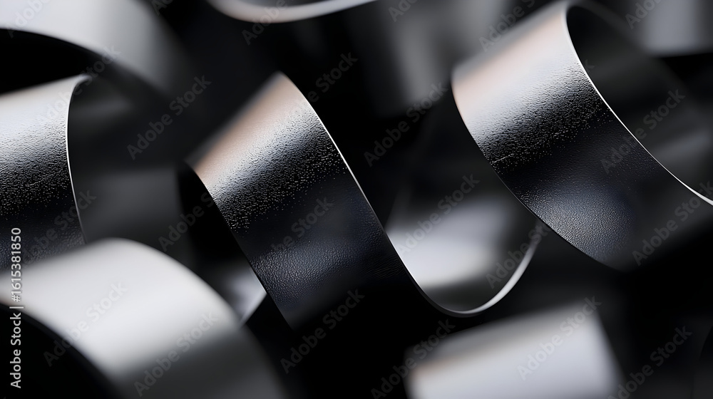 Aufkleber abstract close-up view of many dark, curved, metallic ribbons. the ribbons intertwine and overlap, c