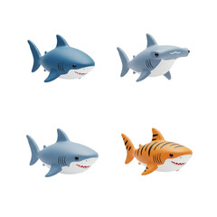 Naklejka premium Four realistic toy sharks in different colors and poses