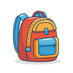 Cartoon red and blue backpack with orange accents and stitching details school travel