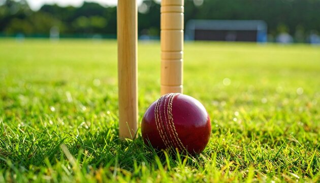 cricket ball on the grass background 