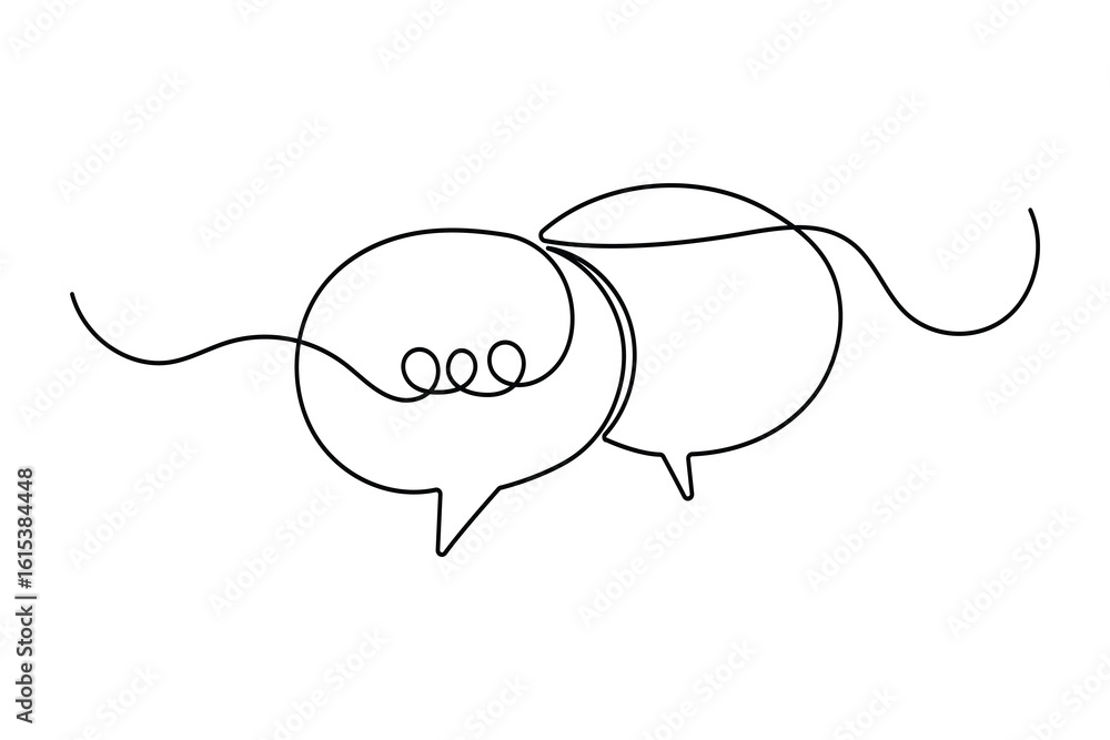 Poster speech bubble continuous one line drawing in minimalist style isolated on white background illustrat
