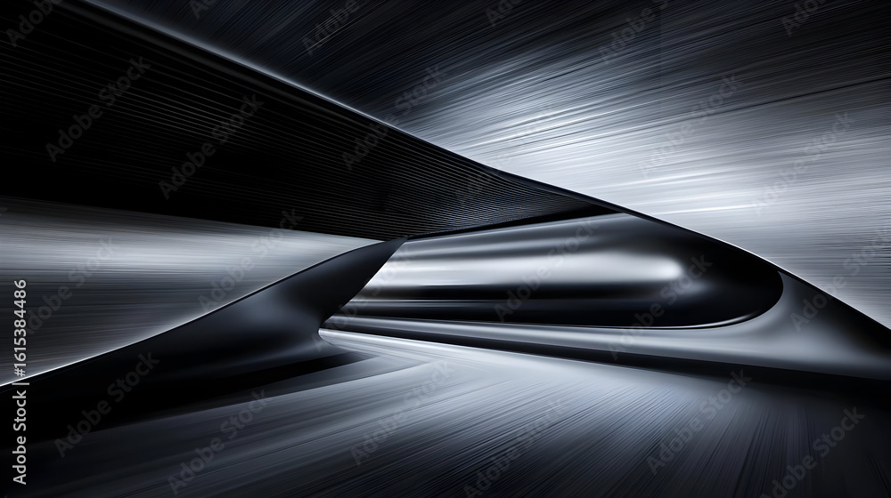 Aufkleber abstract tunnel design with smooth, flowing, metallic forms. dark and light grayscale tones create a