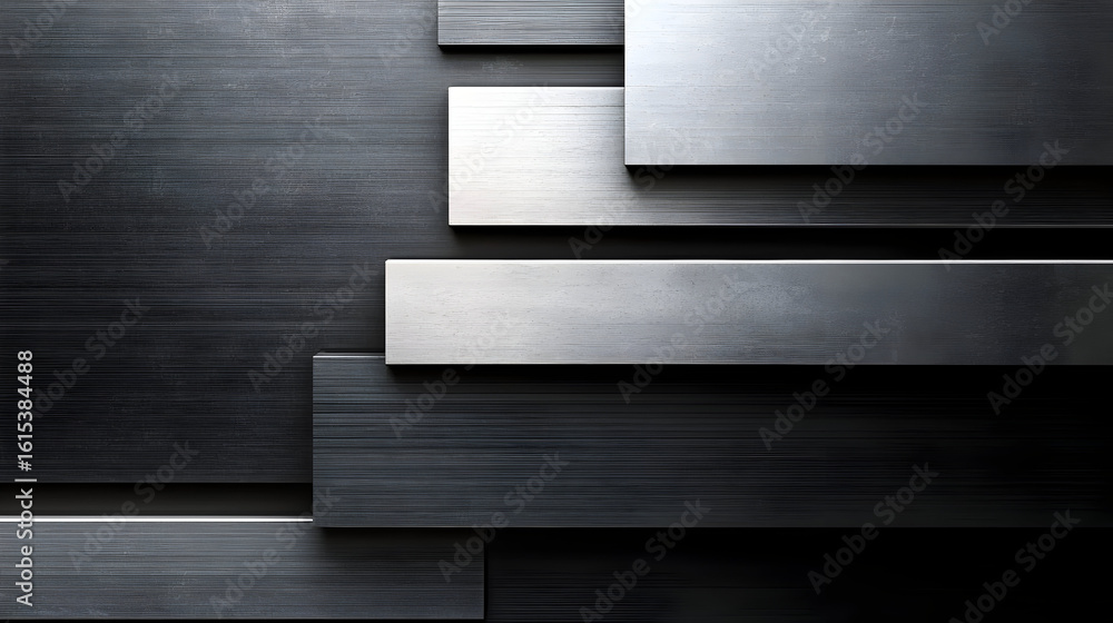 Poster abstract metal panels, layered in dark and light shades of gray, create a modern geometric design. v
