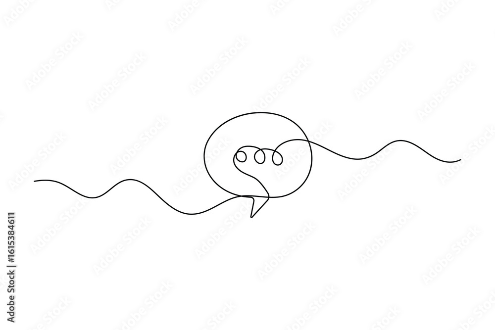 Poster speech bubble continuous one line drawing in minimalist style isolated on white background illustrat