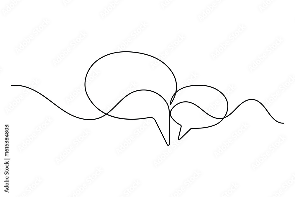 Poster speech bubble continuous one line drawing in minimalist style isolated on white background illustrat