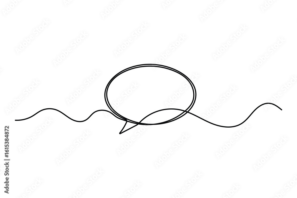 Poster speech bubble continuous one line drawing in minimalist style isolated on white background illustrat