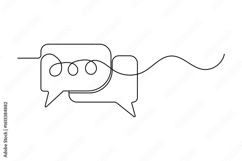 Poster speech bubble continuous one line drawing in minimalist style isolated on white background illustrat