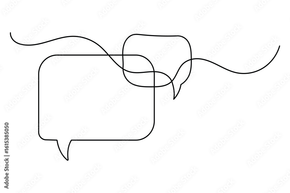 Poster speech bubble continuous one line drawing in minimalist style isolated on white background illustrat