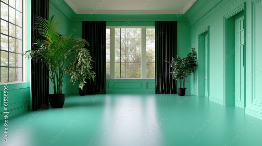 Poster a room where every object is painted the exact same color