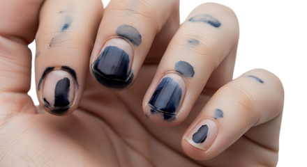 Smudged Black Nail Polish on Fingers, Isolated on Transparent Background