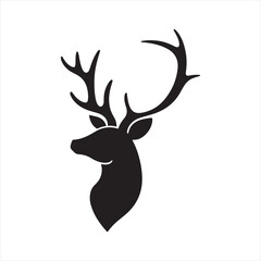 Naklejka premium Silhouette Style Vector Deer Head Logo Icon – Minimal Wildlife Antler Symbol for Outdoor Branding, Rustic Nature Emblem, Monochrome Animal Head Design for Print, Apparel, and Digital Media