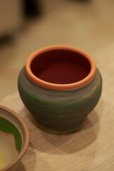 Handmade ceramic bowl on table