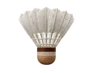 Front View of White Feathered Badminton Shuttlecock, Isolated on Transparent Background